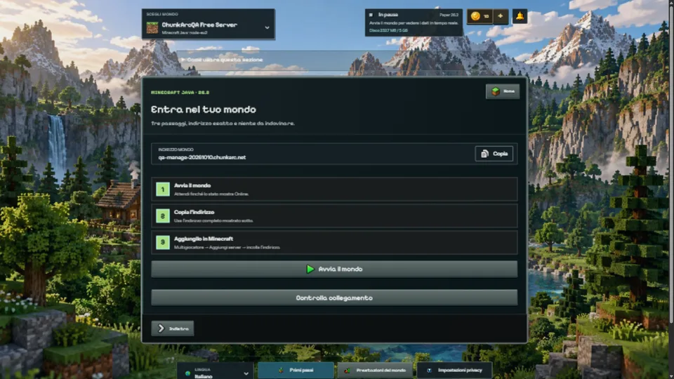 Avvia il server ed entra (IT)